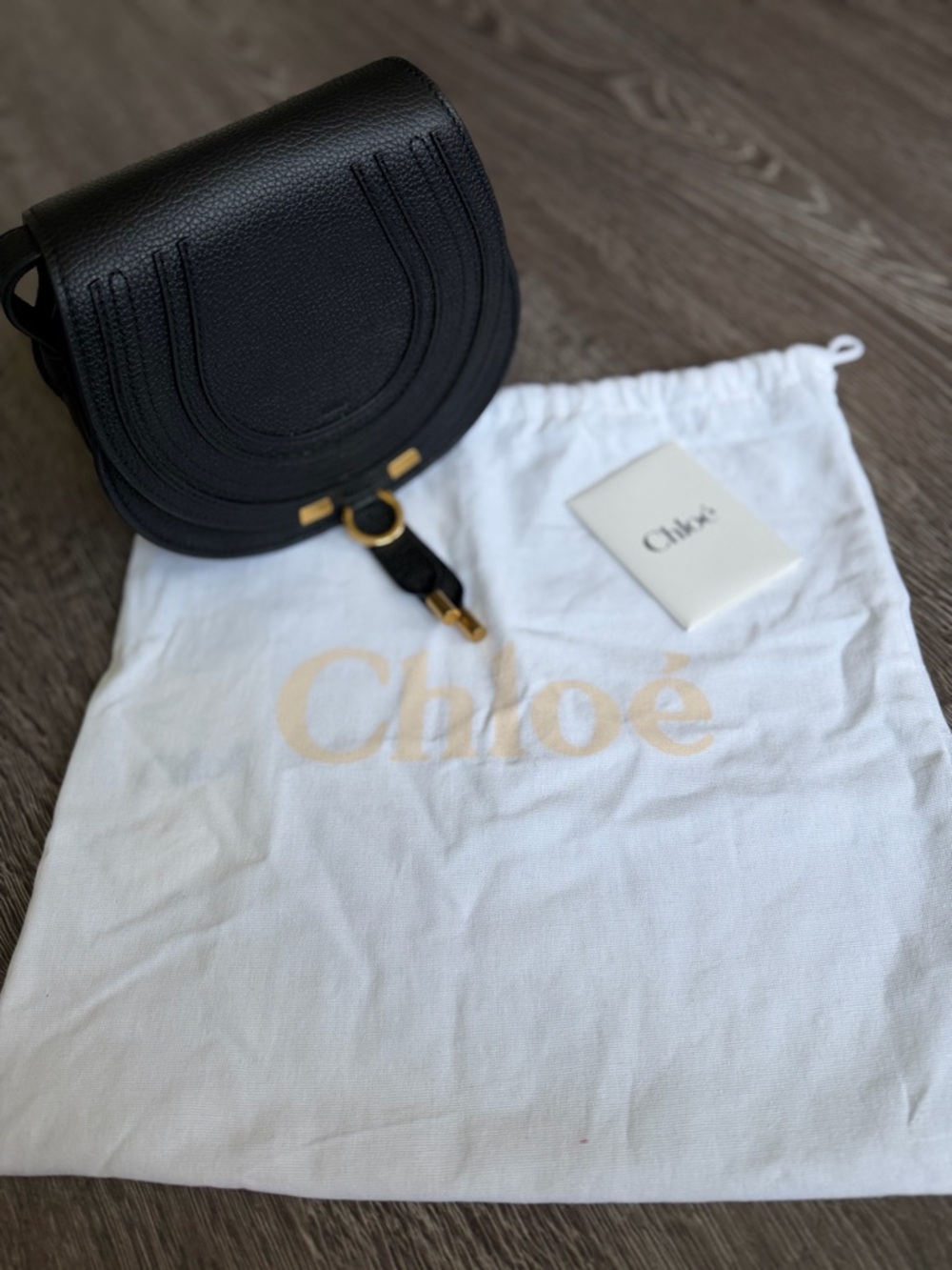 Black Small Marcie Saddle Crossbody Bag with Gold Hardware